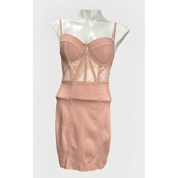 Haute Monde Dresses & Skirts - Haute Monde Medium Pink Denim Lace Corset Dress Molded Cup Adjustable Straps NWT